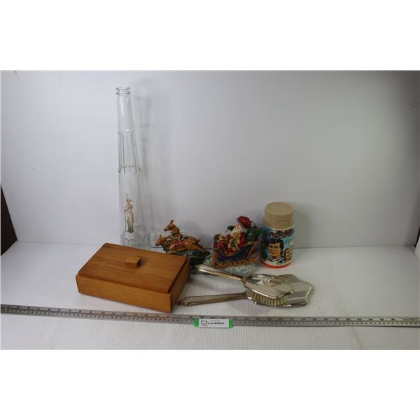 Aladdin Buck Rogers Thermos - Tall Bottle - Vintage Mirror & Brush Set - Ceramic Santa's Sleigh Orna