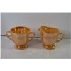 Image 2 : Fire King Peach Luster Creamer & Sugar Set- (2) Trays Plastic & Metal - A. Balcari Statue