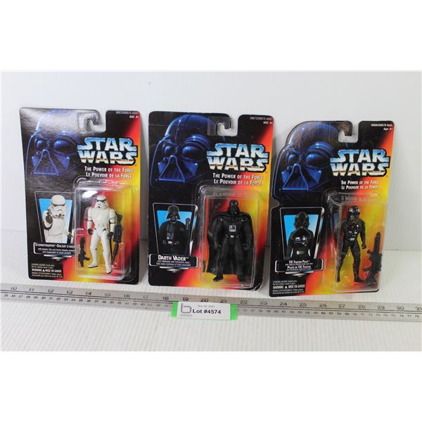 (3) Star Wars Action Figures - The Fighter Pilot - Darth Vader - Storm Trooper