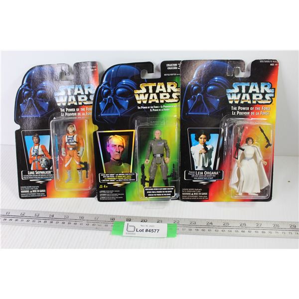 (3) Star Wars Action Figures - Luke Sky Walker - Leia Organa - Grand Moff Tarkin (NIB)