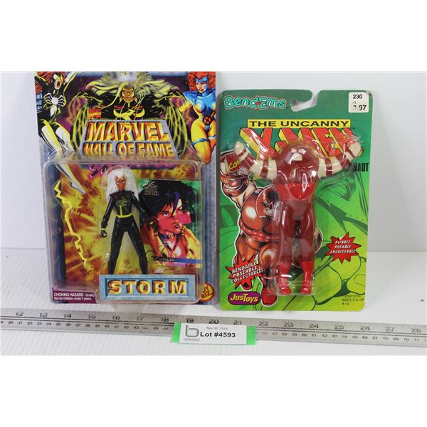 (2) Marvel Action Figures - 1991 Bend-ems (Juggernaut) - Marvel Wall of Fame (Storm) (NIB)