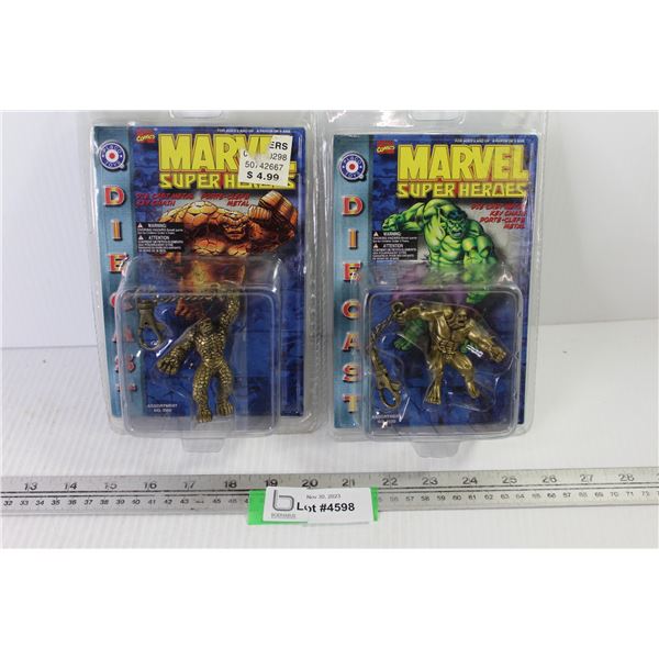 (2) Marvel Comics - Diecast Action Figure Key Chains - The Hulk - The Thing (NIB)