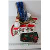 Image 1 : (4) Mickey Mouse Christmas Stockings, Silver Coloured Balls, Basket, Blue Garland & Hanging Ornament