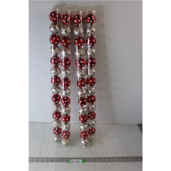 (4) Tubes Polka-Dotted Christmas Tree Ornaments - Sealed