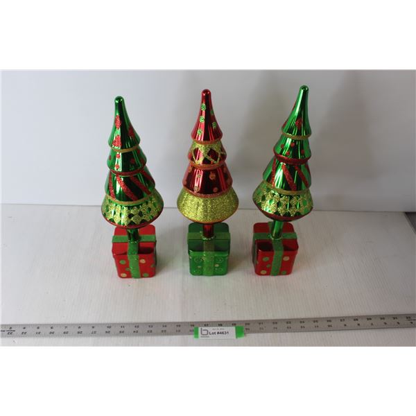 (3) Miniature Ornamental Christmas Trees