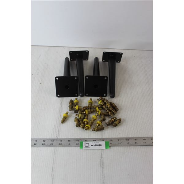 (4) Furniture Legs, Assortment of Brass Fittings