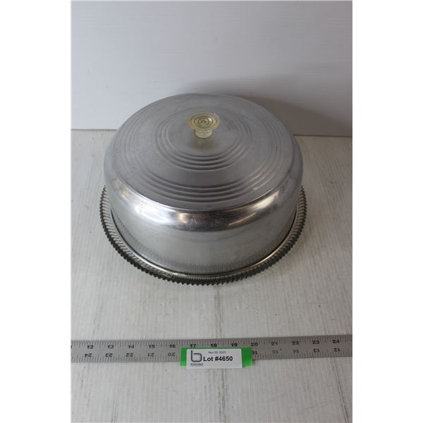 Vintage Glass Cake Plate w/ Metal Cloche