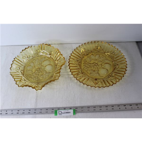 Vintage Federal Glass Pioneer Intaglio Fruit Amber Saw Toothed Rim  - Ruffled Edge Bowl  and Serving