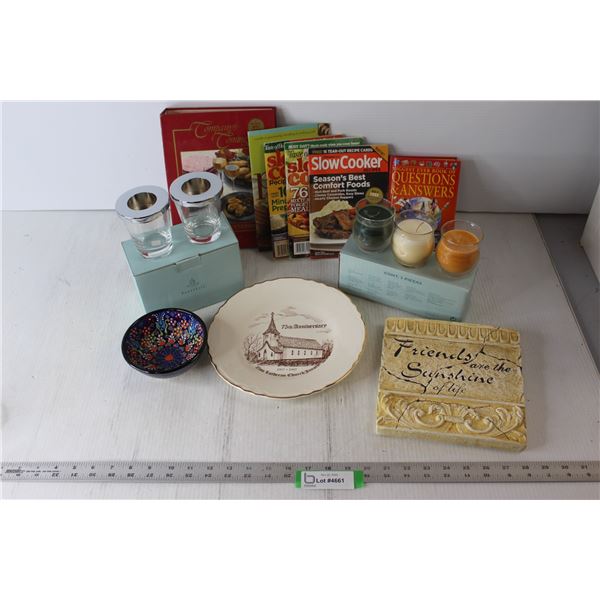 Cookbooks, Anniversary Plate, Wall Plaque, Fancy Bowl, PartyLite Candles, PartyLite Candle Holders