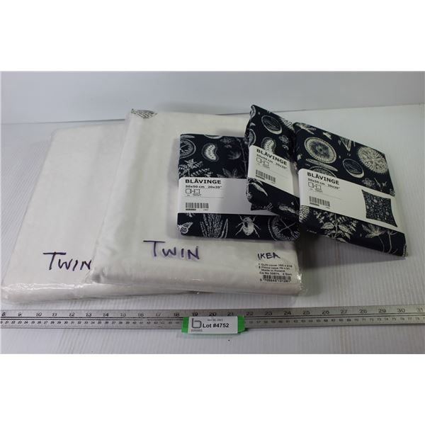 (2) Ikea Twin Size Quilt Covers & Pillow Case - (3) Pillow Cases (20" x 20")