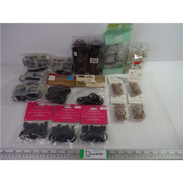 (17) Assorted Packages of Shower Curtain Rings, Clip Rings and Chains