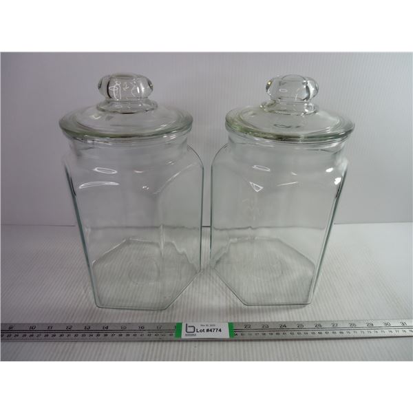 (2) Large Glass Storage Containers-8.25" in Diameter and 13" High