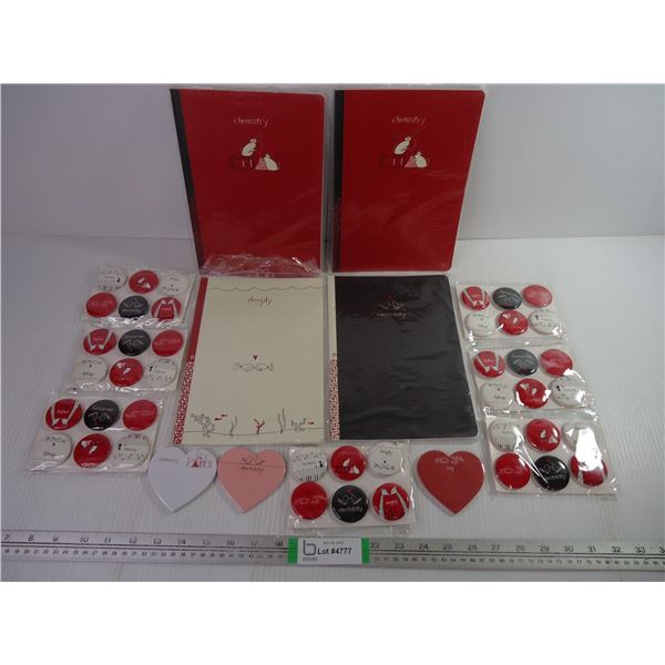 (4) Notebooks,(7) Pkgs, of Buttons and (3) Heart Shaped Notepads