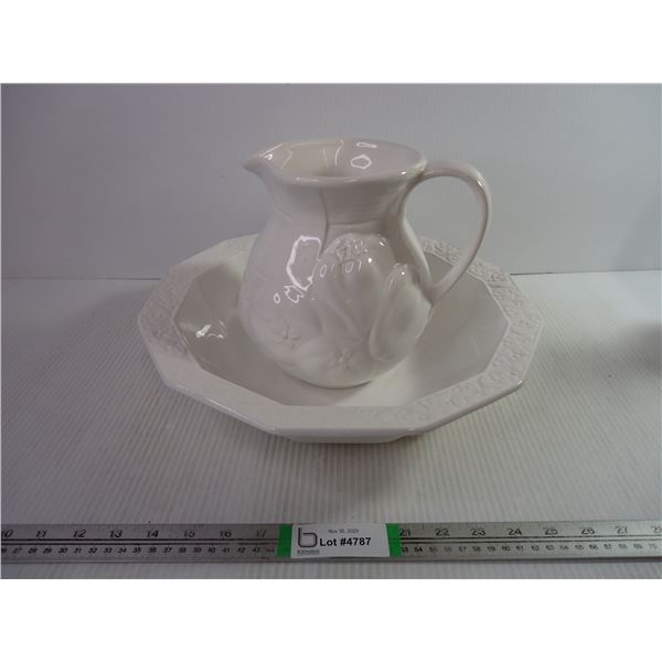White Decorative Bowl and Pitcher-Made in Portugal