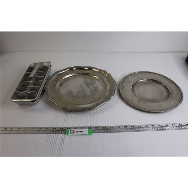 (2) Pewter Plates, Aluminum Ice Tray