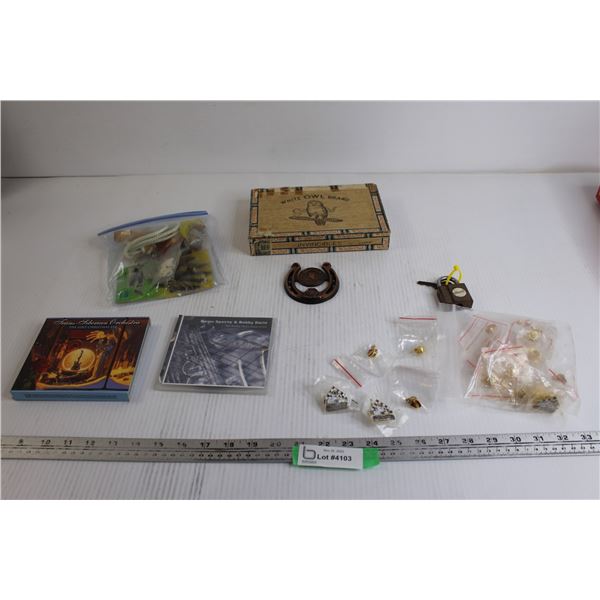 White Owl Brand Cigar Box, (20+) Pins, Misc.