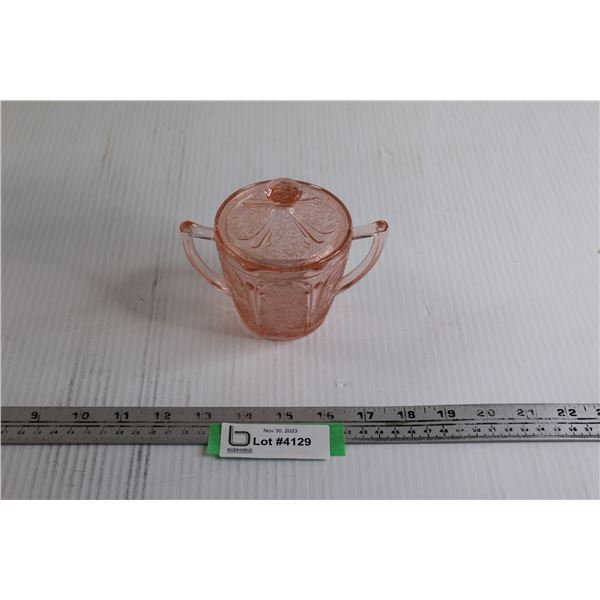 Pink Depression Glass "Cherry Blossom" Sugar Bowl w/ Lid