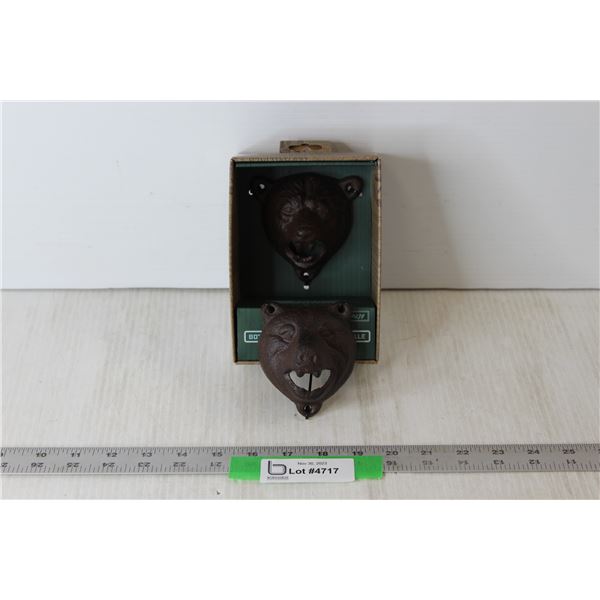 (2) Cast Iron Wall Mounted Bear Beer Bottle Openers