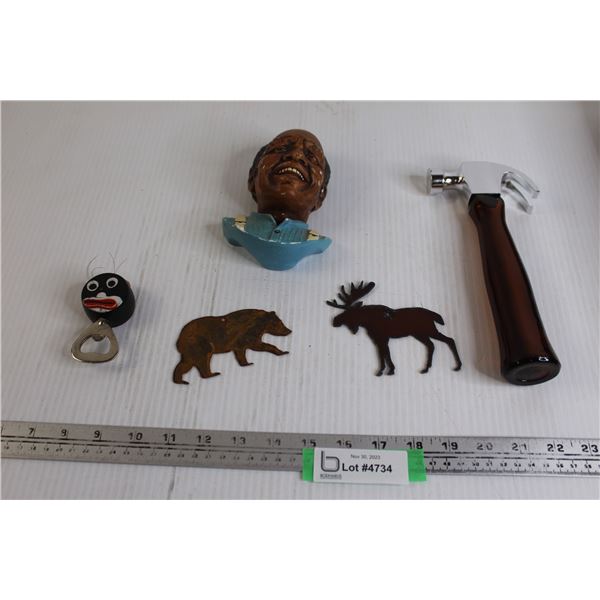 Hammer Liquor Bottle, Chalkware Face, Misc.