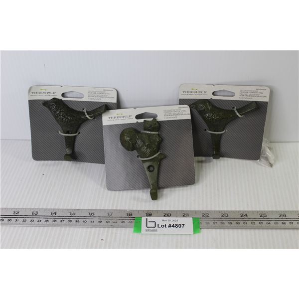 (3) Metal Threshold Decorative Hooks (NIB)