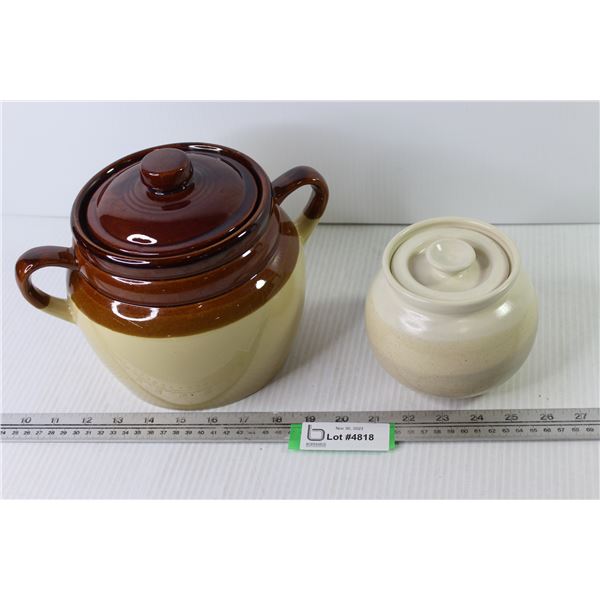Bean Crock w/Lid - Stoneware Jar w/Lid