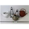Image 1 : (2) Metal Wall Hangers - Clay Teapot - Ceramic Pitcher - Stoneware Vase