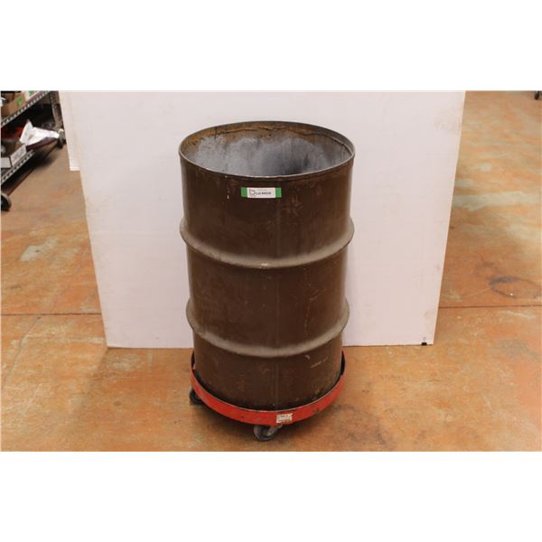 * 25 Gallon Metal Drum w/Dolly