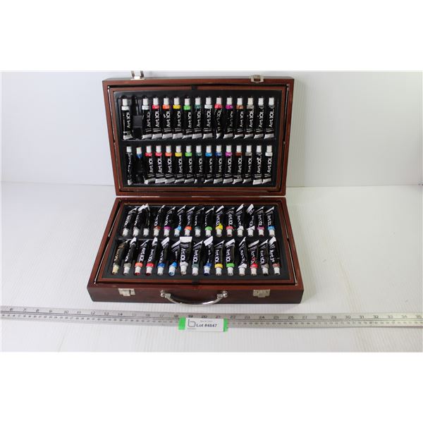 Wooden Paint Case w/Paints & Pastel Crayons