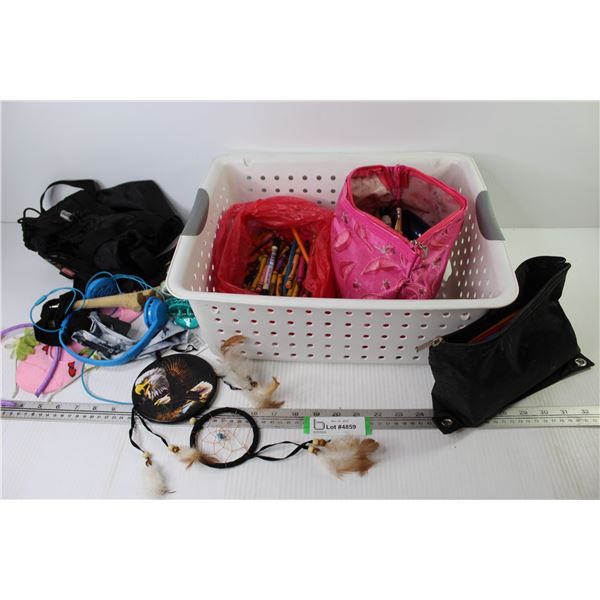 Lot of Pencils - Crayons - Pencils - Sharpeners - Hair Accessories - Dream Catcher - Headphones -Mis