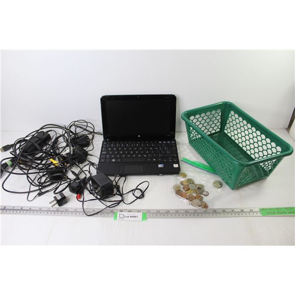HP Laptop (untested) Charging Cords & Adapters - Pennies & Foreign Coins - Plastic Basket