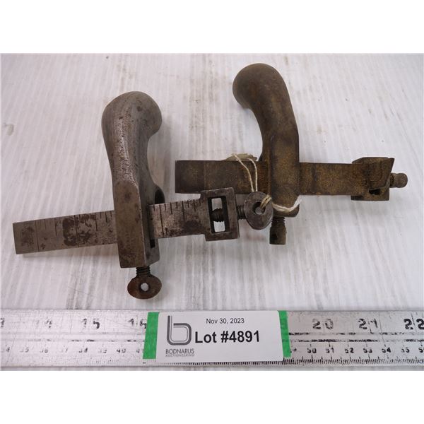 (2) Vintage Pistol Grip Draw Gauge Leather Tool