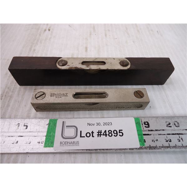 Antique Stanley 4 Inch Machinist Level and Vintage Wood Level