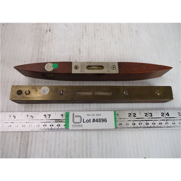 Vintage Brass and Wood level and Stanley No.259 Level