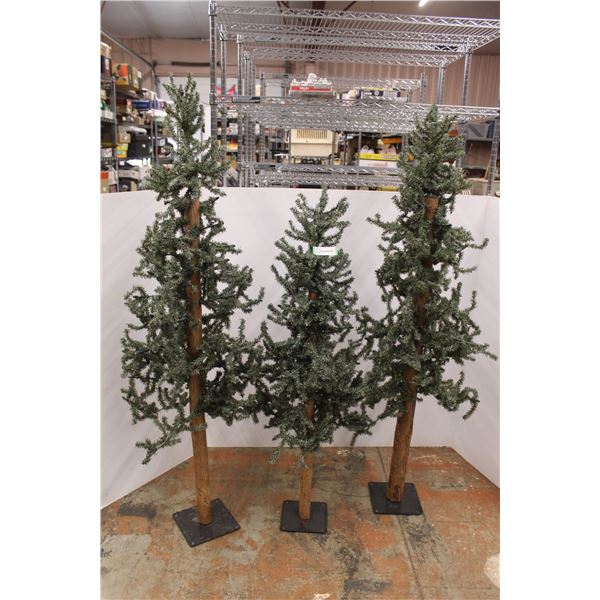 * (3) Artificial Evergreen Tree Ornaments on Stands - (1) is 54", (2) are 64"