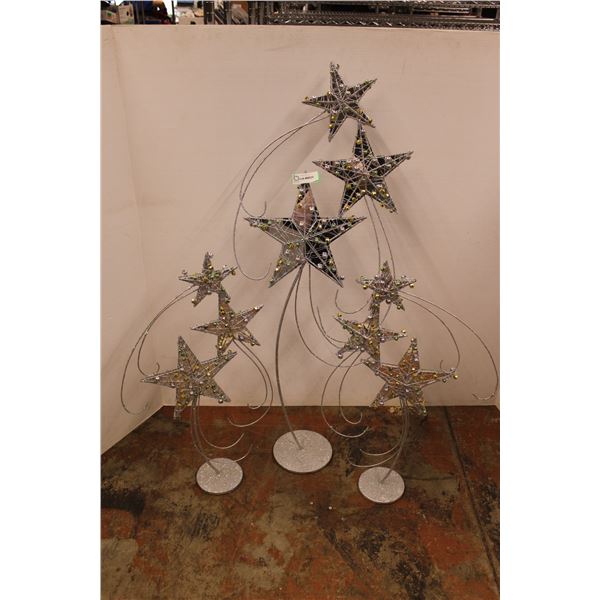 * (3) Decorative Christmas Star Ornaments on Stands - 31", 49"