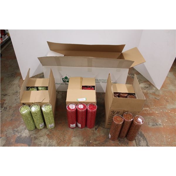 * (30) Containers Styrofoam Balls - Red, Green, Brown