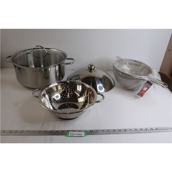 Large Pot with Lid, Colander, Extra Pot Lid, (3) Sifters