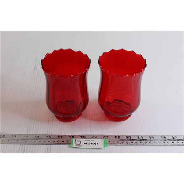 (2) Red Flower Vases