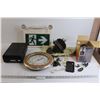 Image 1 : Clock - Works, (20+) Phone Chargers - Apple and Android, Exit Sign, Misc.