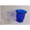 Image 2 : (2) Divided Dishes, Rose Dish, Glass Candleholder, Blue Vase