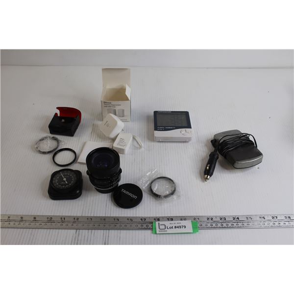 Thermo-Hygrometer with Wifi Hub, Assorted Camera Lenses, Misc.