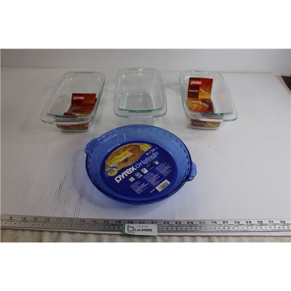 (3) Pyrex Easy Grab Pans, Pyrex Originals Pie Plate