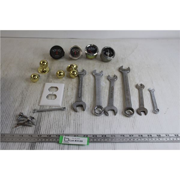(6) Wrenches, (4) Gauges, Misc.