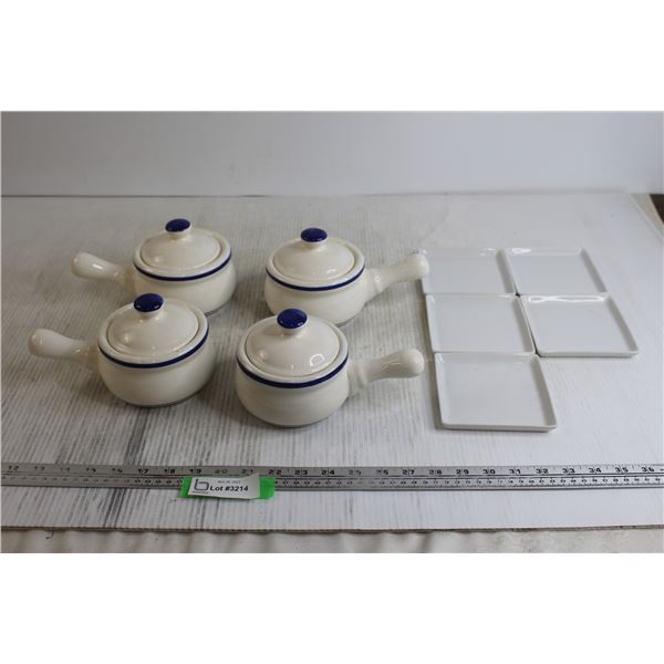 (4) Onion Soup Bowls, (5) Square Dishes