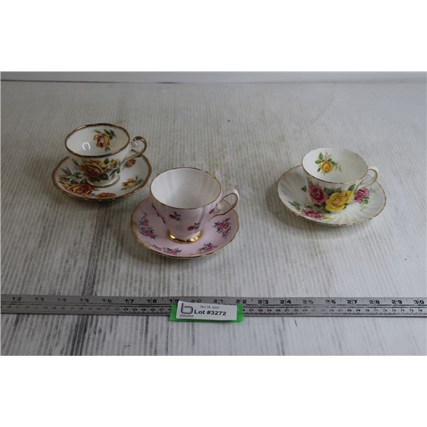 (3) Teacups with Matching Saucers