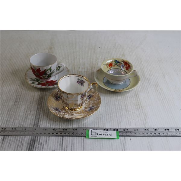 (3) Teacups with Matching Saucers