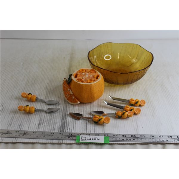 Orange Glass Bowl, Orange-Themed Cheese Set