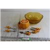 Image 1 : Orange Glass Bowl, Orange-Themed Cheese Set