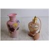 Image 2 : Pink and Brass Vase, Atomizer, (3) Mini Picture Frames, Button Covers, Pill Box, (2) Paper Weights, 