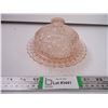 Image 1 : Pink Buttons and Bows Depression Glass Butter Dish